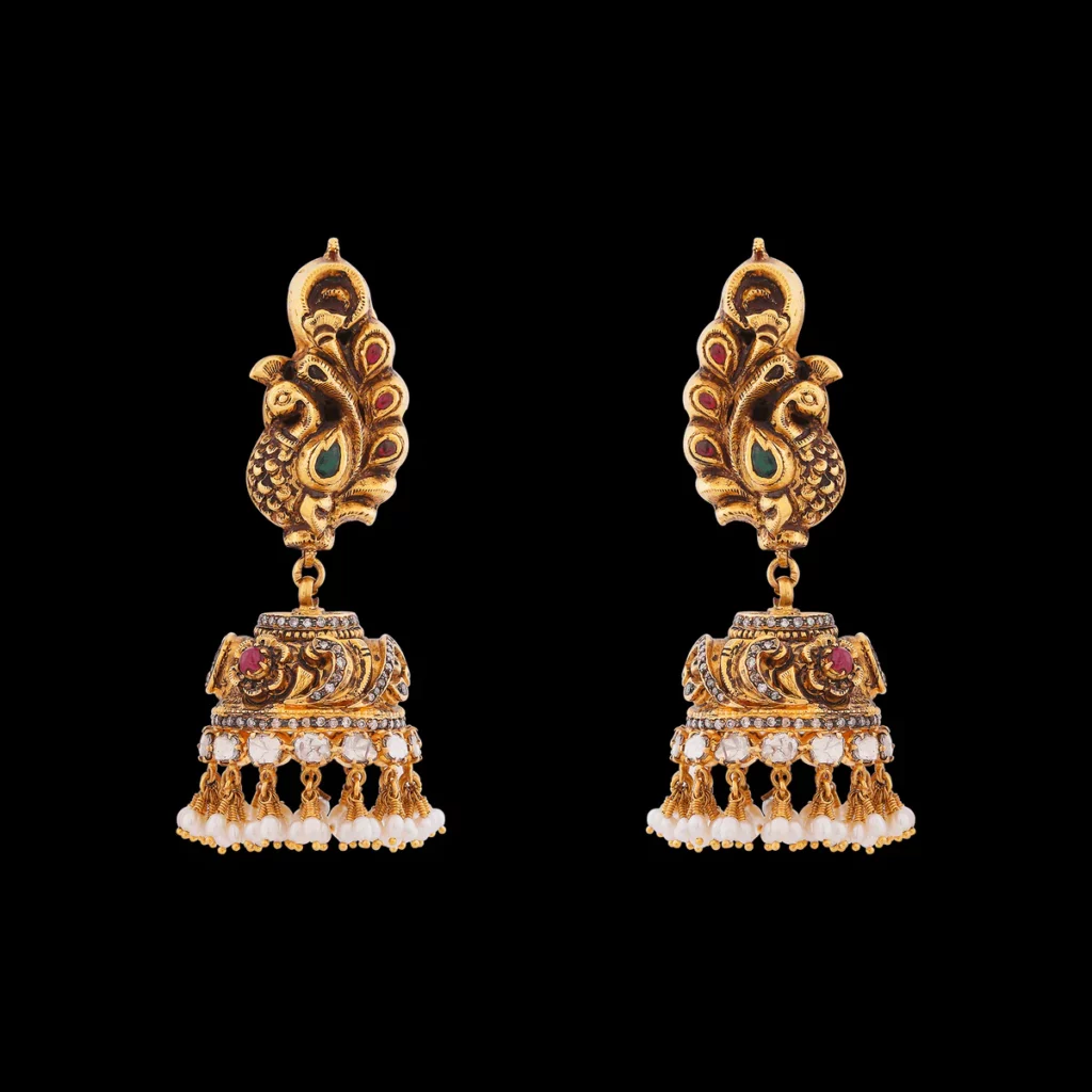 Gold Jewellery Gift for Mother’s Day 4 Nityaa Diamond & Yellow Gold Jhumka Earrings