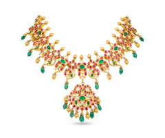Stone Set Temple Jewellery  Gold Necklace -OR25081434
